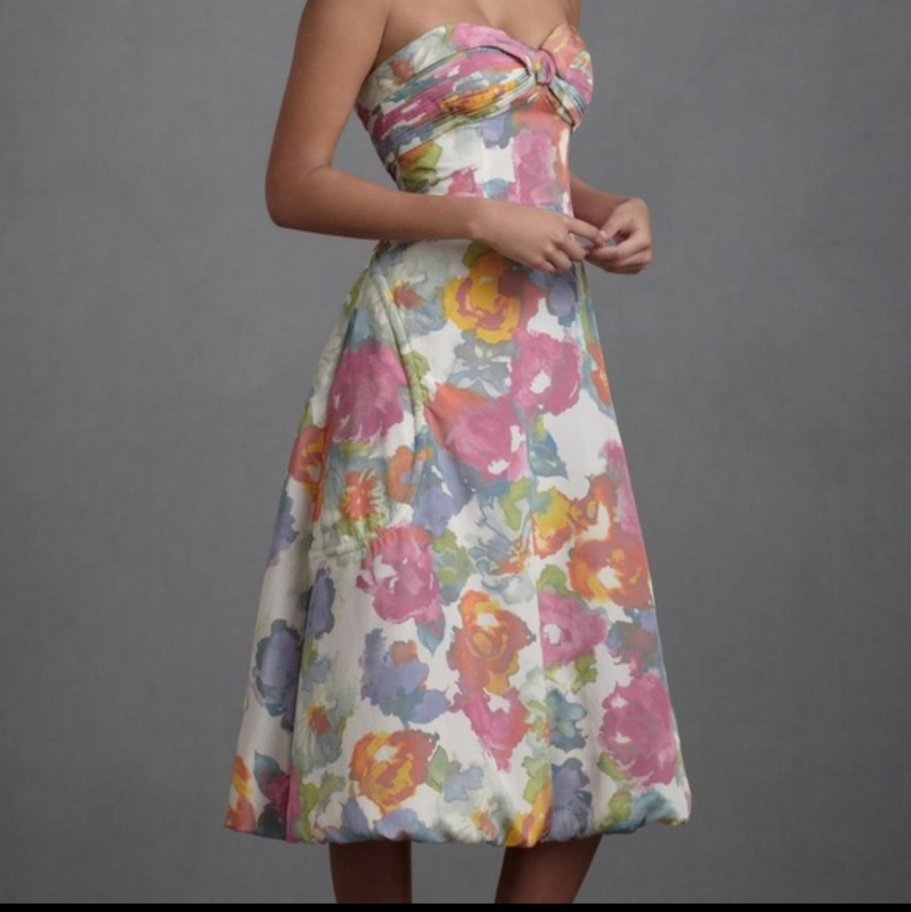 Bhldn In Full Bloom Dress Watercolor Strapless